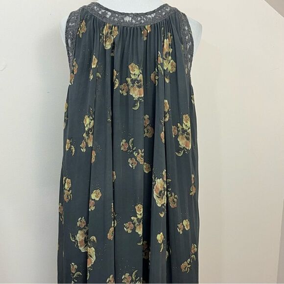 Free People Floral Trapeze Swing Dress Gray Yellow M - Picture 5 of 8